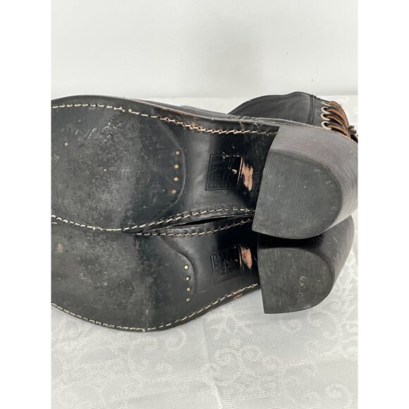 Frye Womens Black Leather Ankle Boots With Wooden Block Heel Size 7.5 - Picture 10 of 10